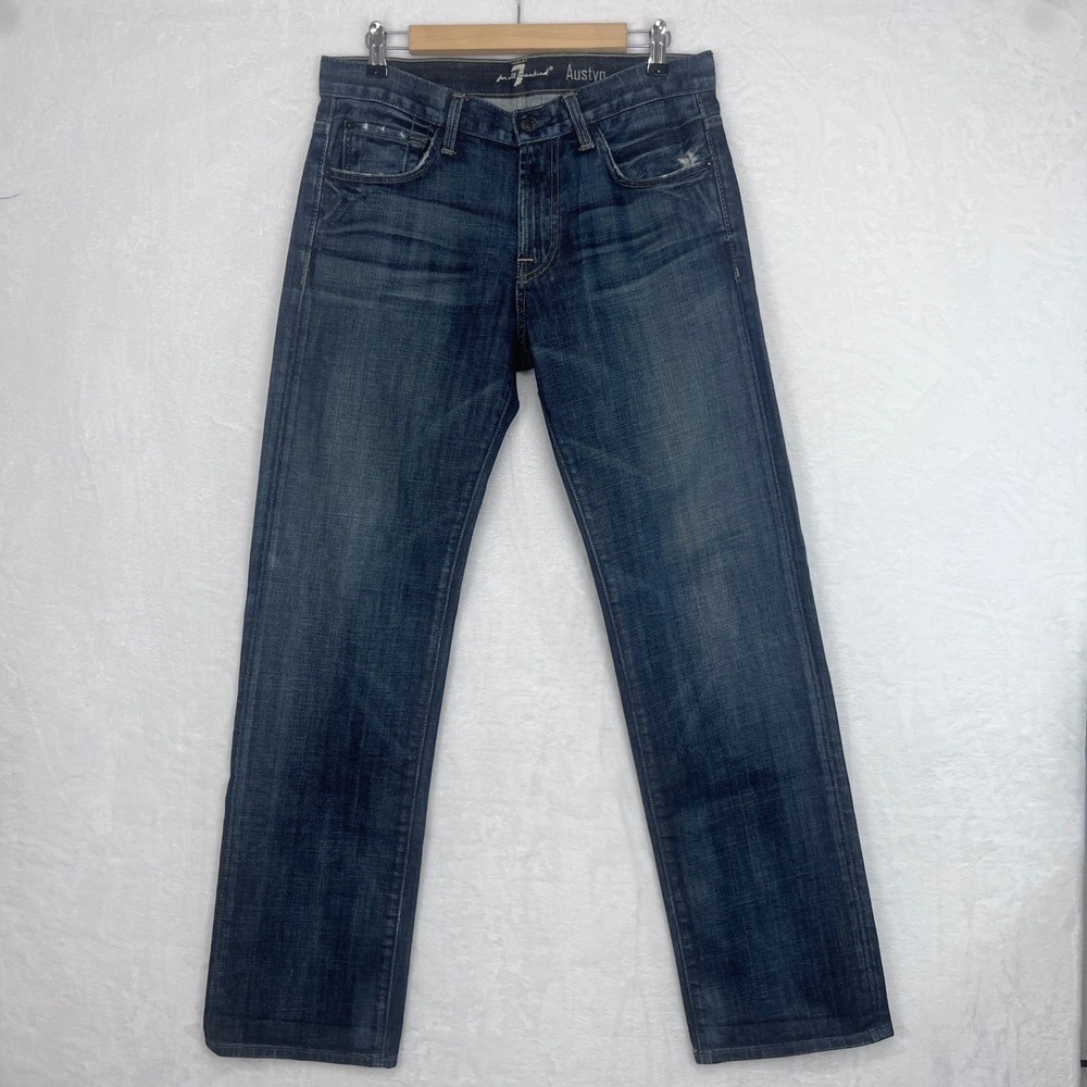 7 For All Mankind Austyn Jeans Mens 32x32.5 Blue Relaxed Straight Distressed